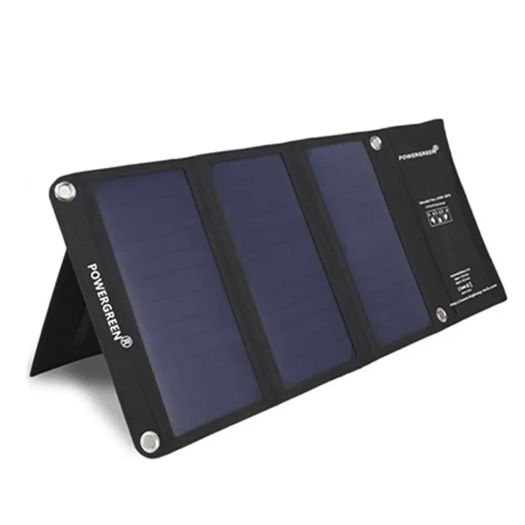 Powergreen Pannelli Solari Impermeabili Ad Alta Efficienza Caricabatterie Solare Pieghevole Da 21W Con Doppia Porta Usb E Sos Per Attività All'Aperto