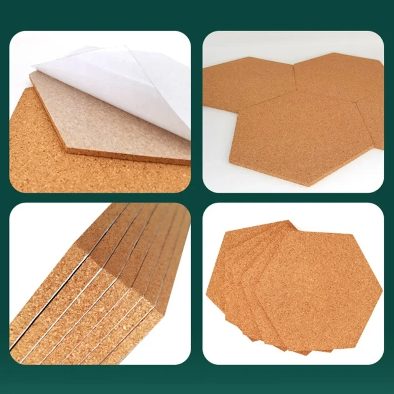 5PCS Hexagon Cork Notice Board Self Adhesive Cork Board for Photo Wall Home Decor Memo Office Bulletin Boards