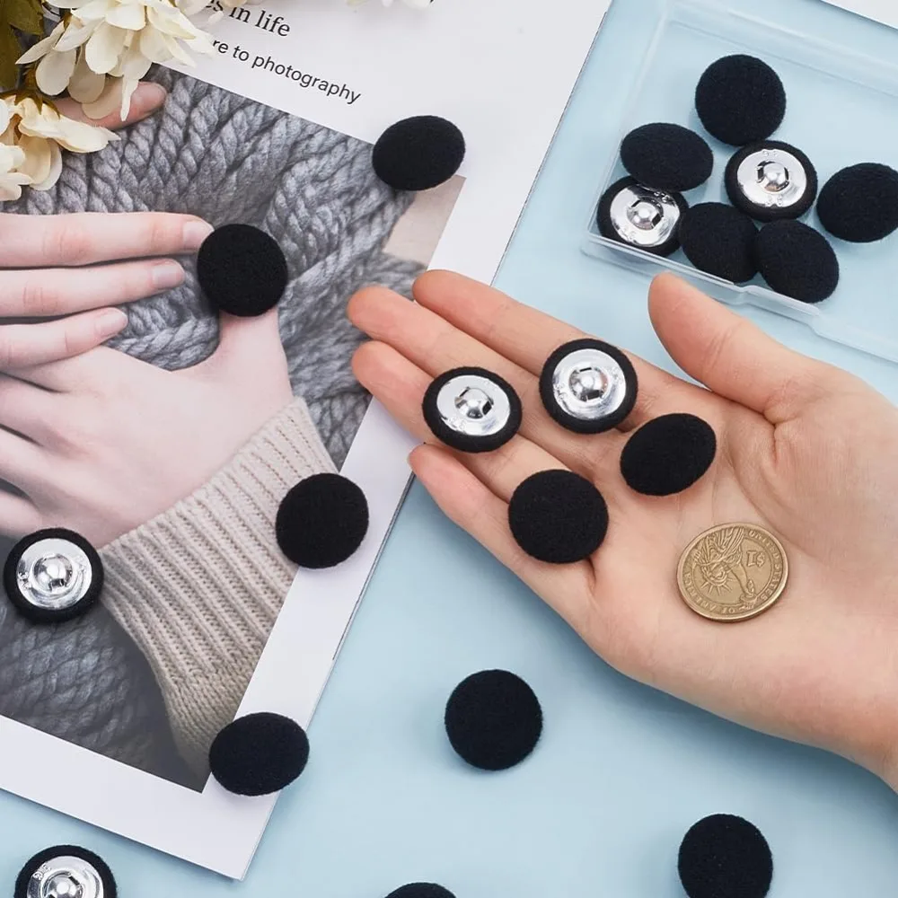 1 Box 20Pcs Black Velvet Buttons 0.91"(23mm) Round Fabric Covered Velvet Cloth Tuxedo Button with Iron Shank for Sewing 3