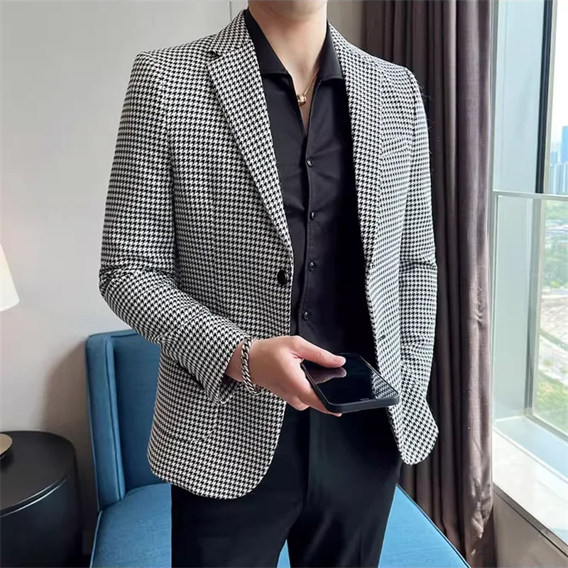 New Fashion Men Wedding Dance Party Suit Slim Fit Jacket Singer Stage Performance Luxury Dress Blaze