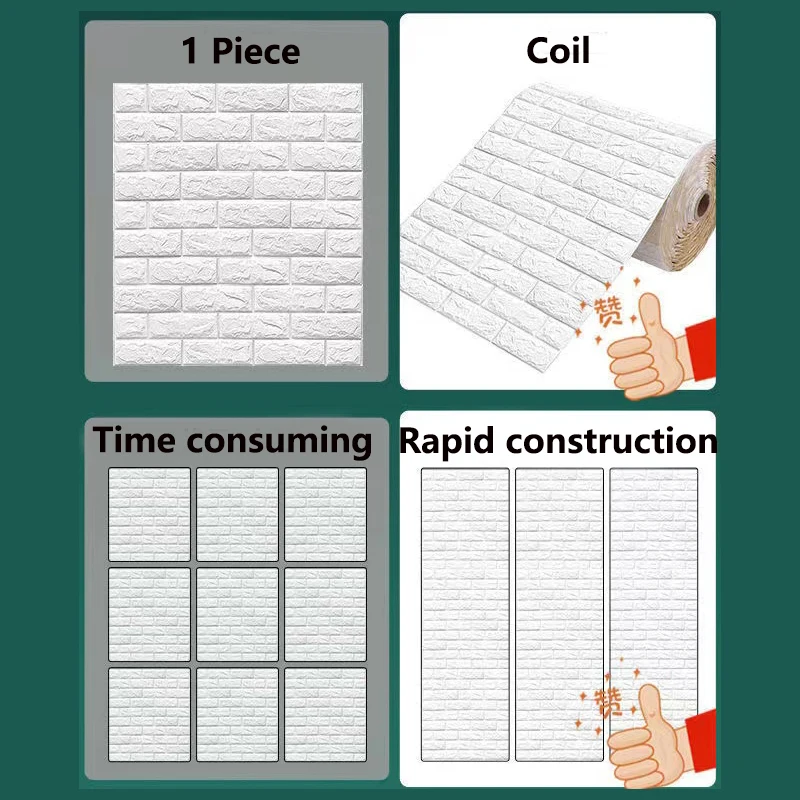 Roll of 1M 3D Brick Pattern Wall Stickers Bedroom Decoration Waterproof Self-adhesive Cartoon Cute Wallpaper Living Room Kitchen