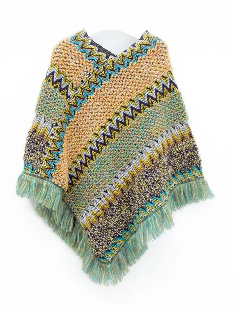 

Осенне-зимняя Рождественская винтажная накидка, свитер в этническом стиле, пончо, женский свободный вязаный пуловер, шаль с рукавом летучая мышь, Повседневная накидка