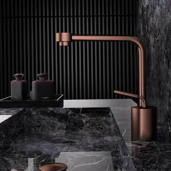 ก๊อกน้ำห้องน้ำสีโรสโกลด์แบบปัดเงา ก๊อกน้ำอ่างล้างหน้าทองเหลืองแบบปัดเงา ก๊อกน้ำอ่างล้างหน้าแบบติดตั้งบนเคาน์เตอร์ ก๊อกน้ำผสมแบบติดตั้งบนเคาน์เตอร์ 2