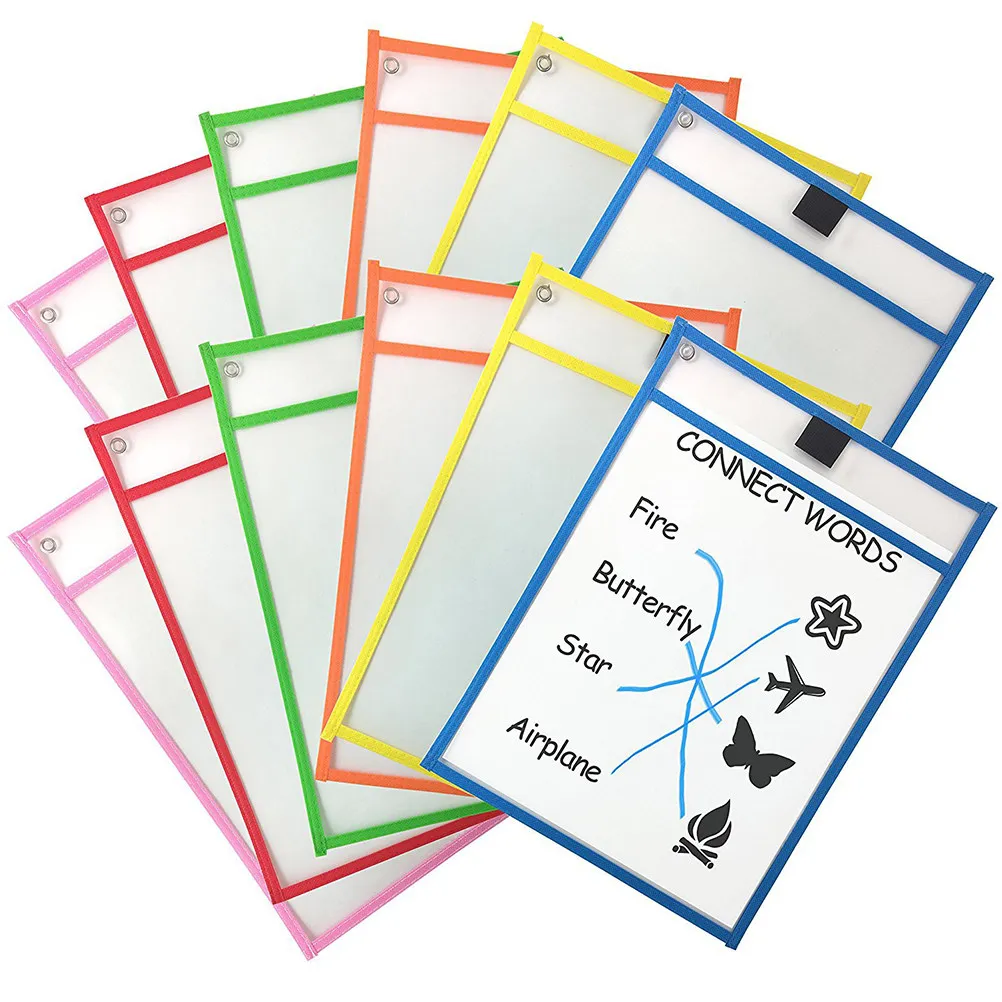 6Pcs 자동차 바느질용 드라이 이레이즈 포켓 재사용 가능한 PVC 투명 양면 파일 슬리브 학교 사무실용 마커 홀더 방수