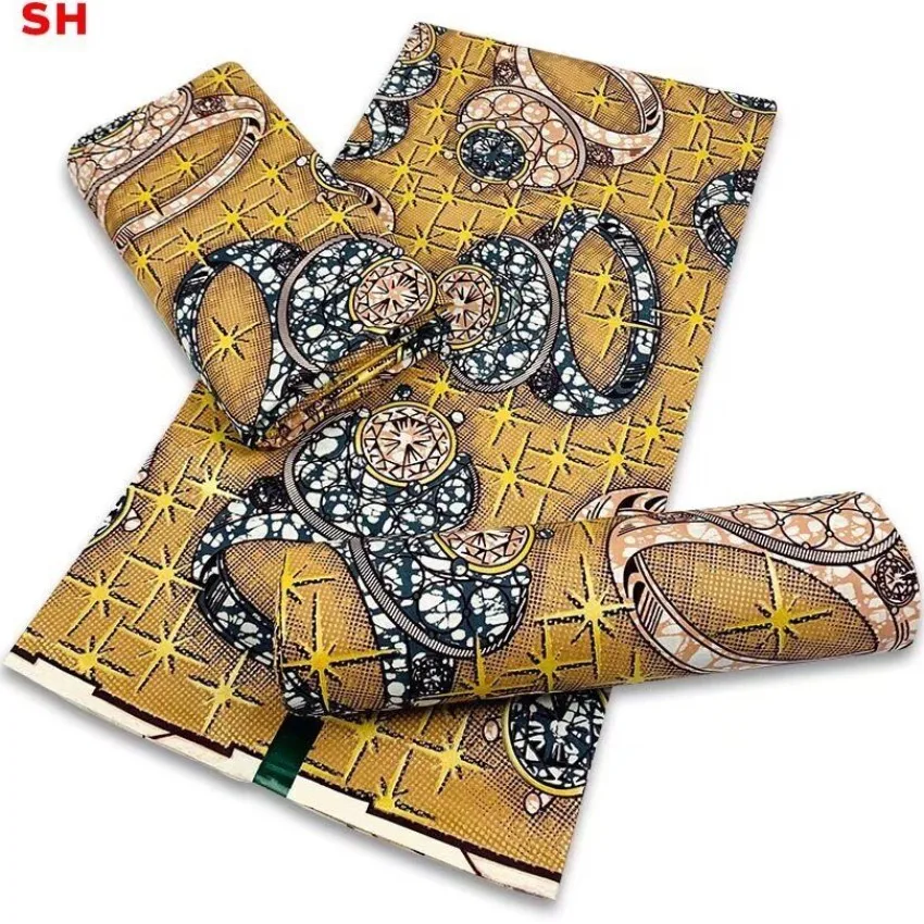 

Fashion Simple 100% Cotton Ankara Wax Fabric Real Wax African Golden Powder Prints Clothing Textile For Dress 6 Yards