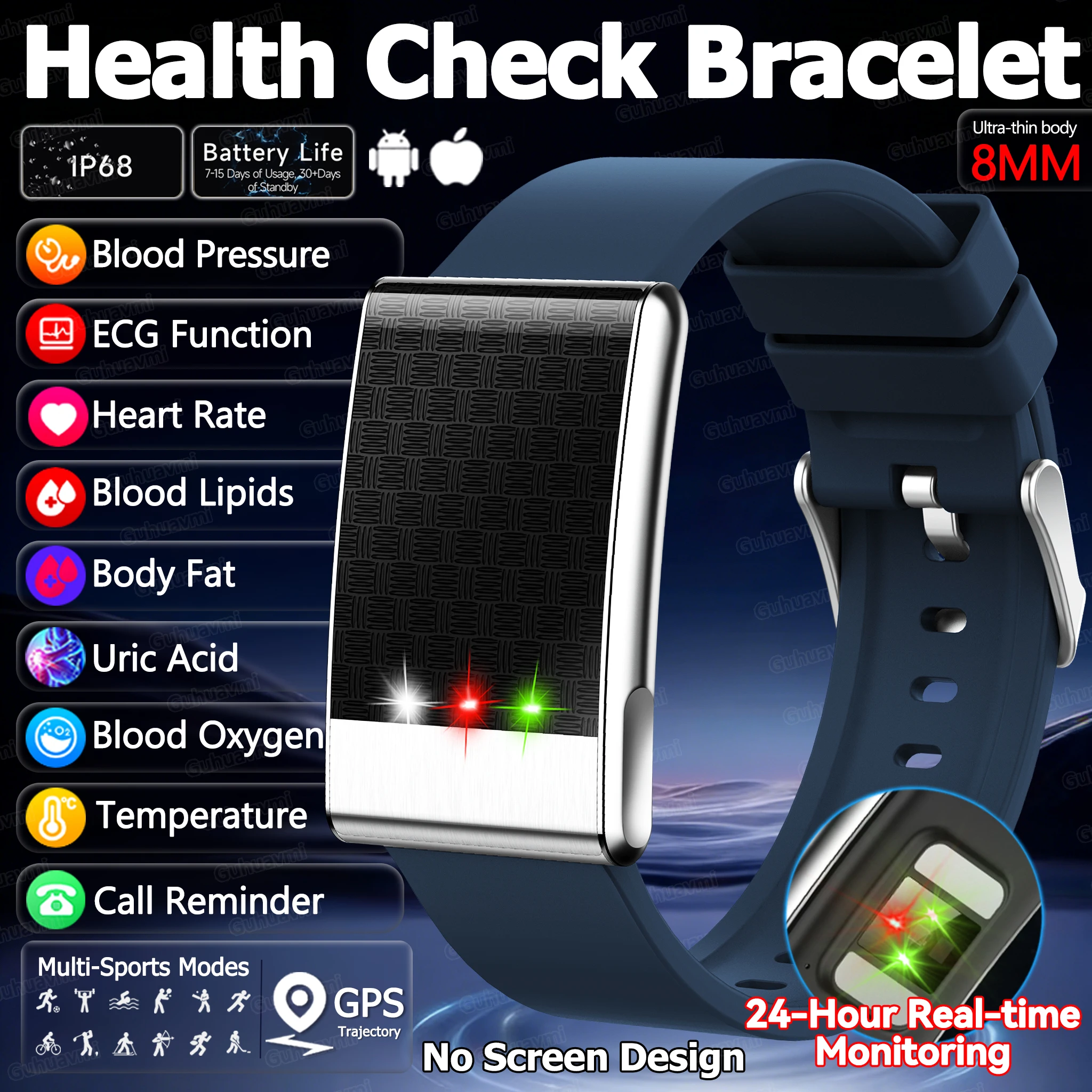 Health Check Smart Bracelet No Screen One Click ECG Uric thumbnail 11