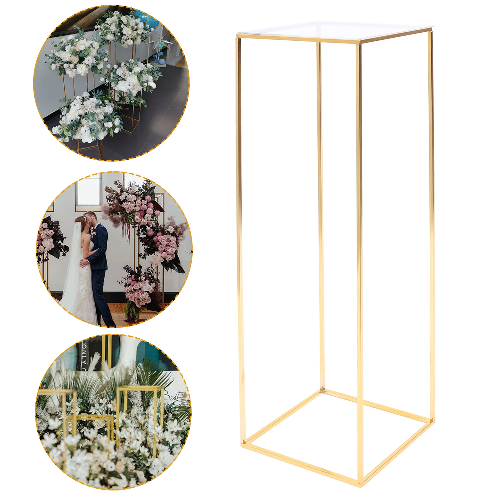 31*31*100cm Gold Flower Floor Stand Metal Column Flower Stand Flower Arrangement For Wedding Party Dinner Centerpiece 3