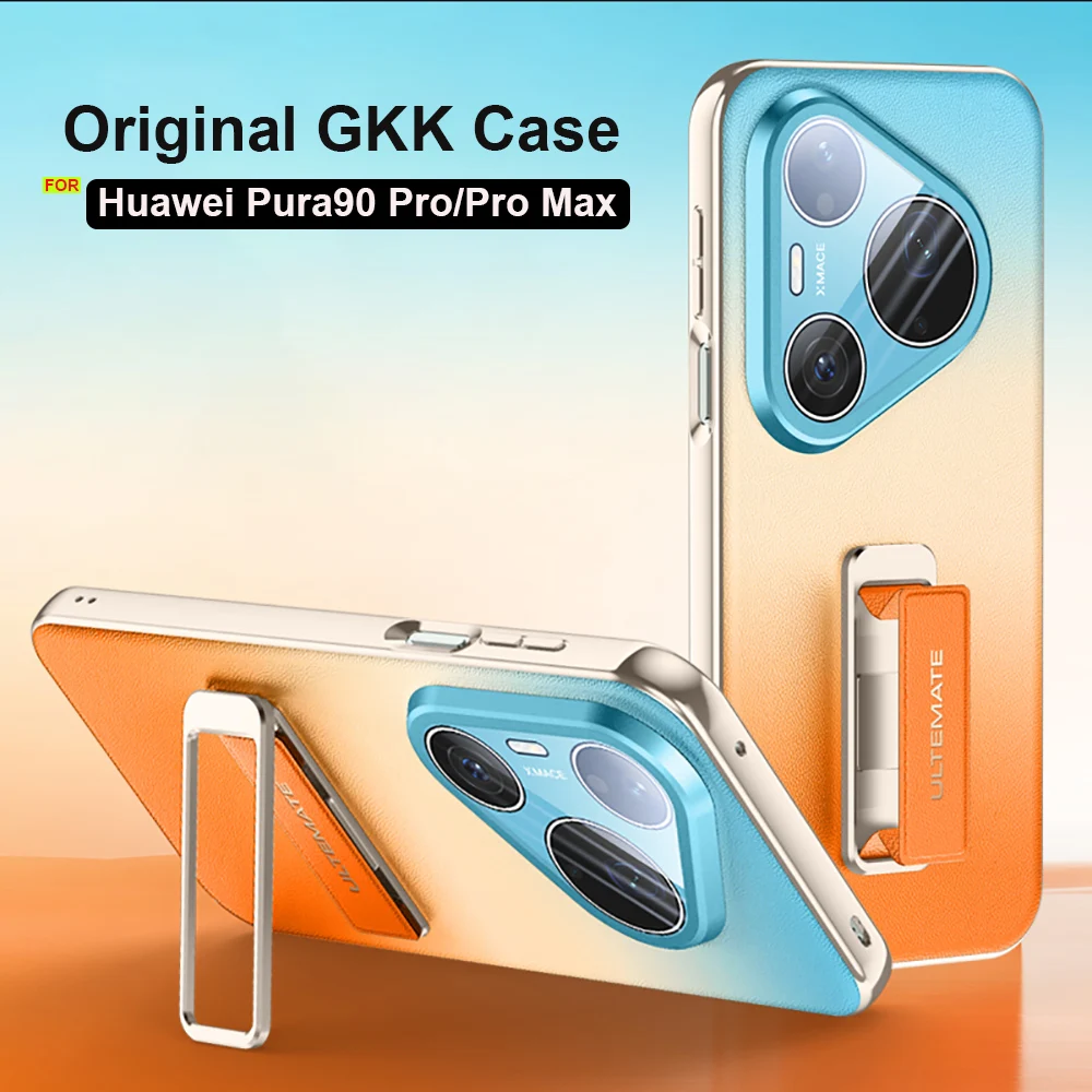 Luxury Gradient PU Leather Phone Case with Kickstand Wristband and Full Camera Lens Cover