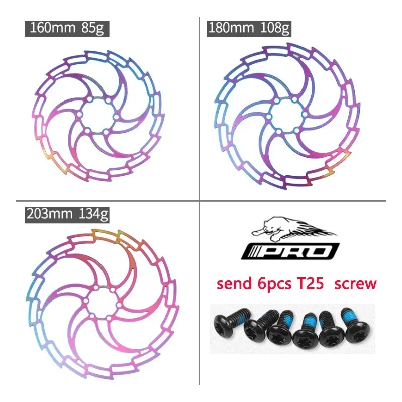 자전거 브레이크 디스크 6 네일 사이클링 패드 다채로운 스테인레스 스틸 160 180mm 203mm MTB 산악 도로 자전거 브레이크 로터 부품