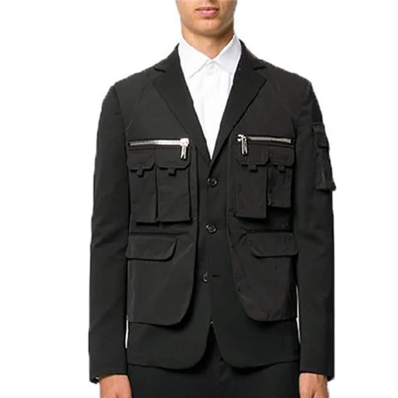 

S-6XL HOT 2019 Autumn Men's New Fashion Personalized Large size customization Multi-pocket bag slim casual suit