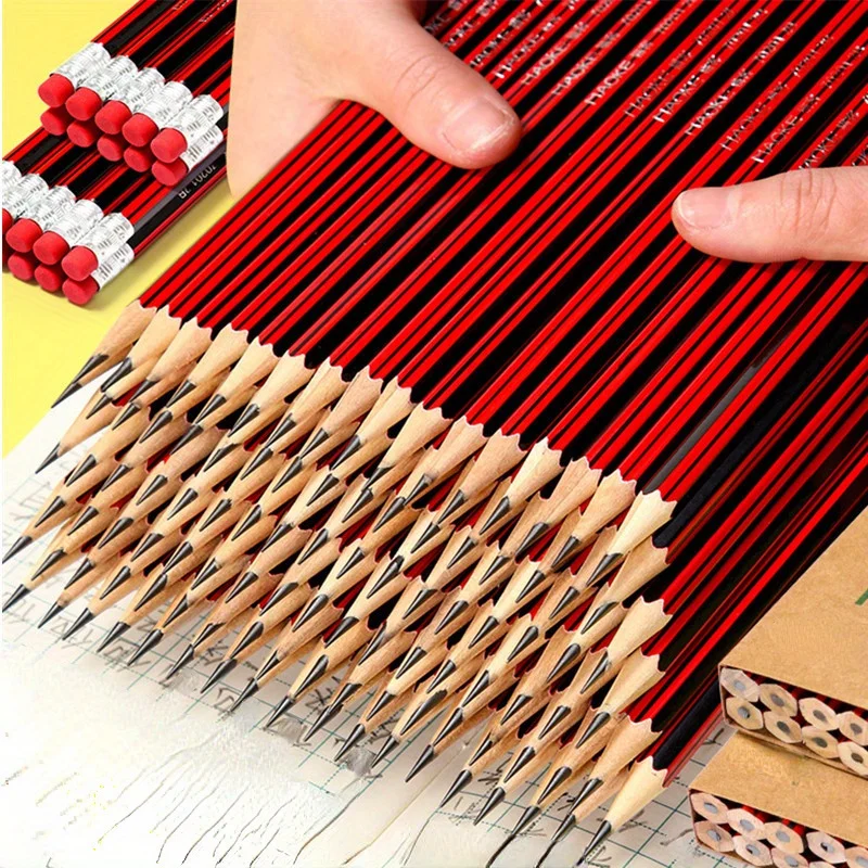 30/50/100Pcs HB Wooden Pencils With Erasers Barrels For Writing Drawing And Sketching Ideal For Students And Office Supplies - 2