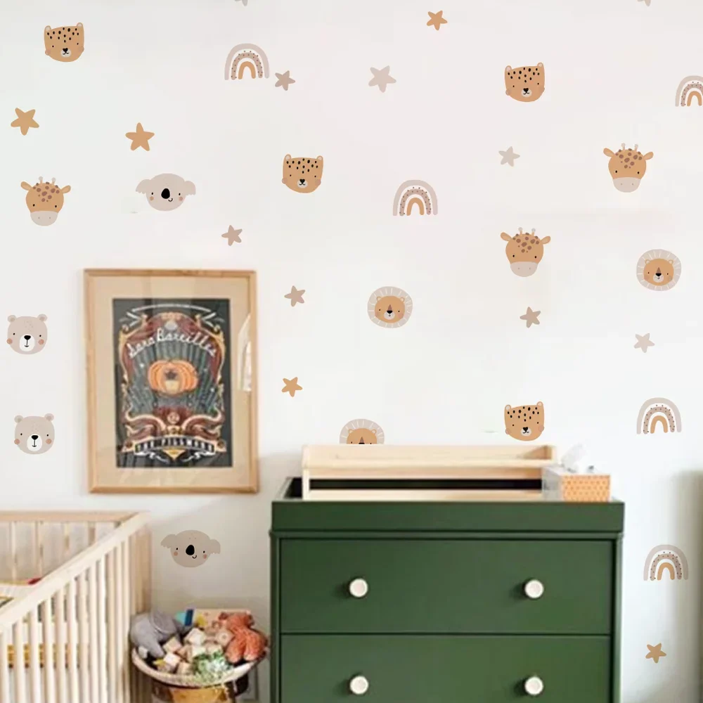 Boho Cartoon Cute Rainbow Bear Animals Star Nursery Wall Decals Art Gifts Kids Room Girls Bedroom Wall Sticker Home Decor Alien 2