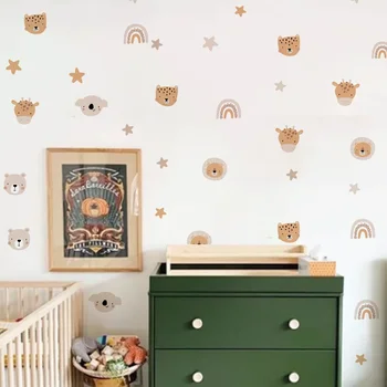 Boho Cartoon Cute Rainbow Bear Animals Star Nursery Wall Decals Art Gifts Kids Room Girls Bedroom Wall Sticker Home Decor Alien 2