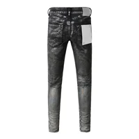 Fashion Purples jeans Man American brands style high street white paint distressed Repair Low Rise Skinny Denim pants 2