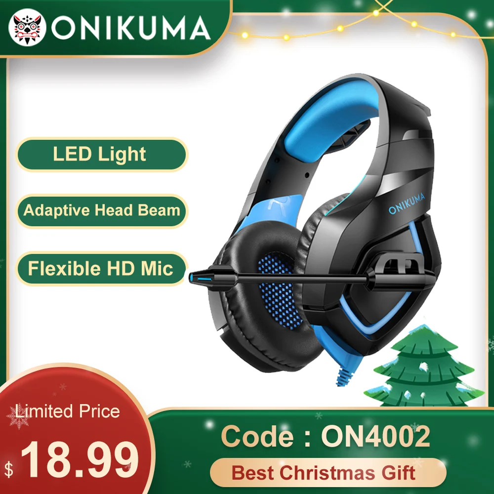 

ONIKUMA Wired LED Headset Gamer Comfortable Gaming Headphones with HD Mic Adaptive Head Beam Headphones for PS4 Switch Xbox One