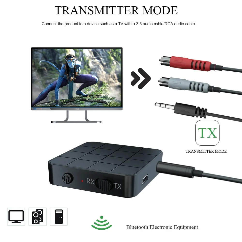Bluetooth Adapter Bluetooth -compatible Audio Receiver Transmitter 3.5mm AUX Jack RCA USB Stereo Wireless with Mic For Car Headphone