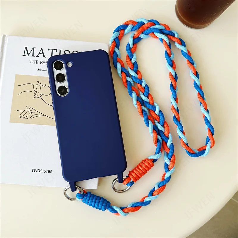 Étui de téléphone à bandoulière avec lanière pour Samsung Galaxy S25 S24 S22 S23 S20 S21 FE Plus Note 20 Ultra Silicone Soft TPU Back Cover_voghion.com