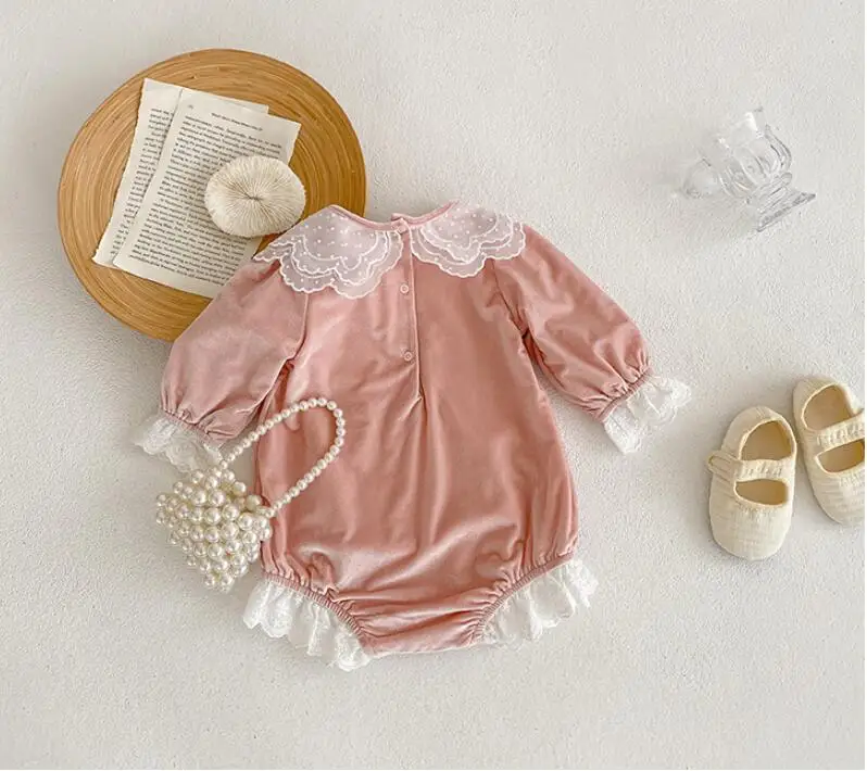 princesa roupas da menina do bebê outono bebê macacão de manga longa rendas infantil menina macacão playsuits da criança