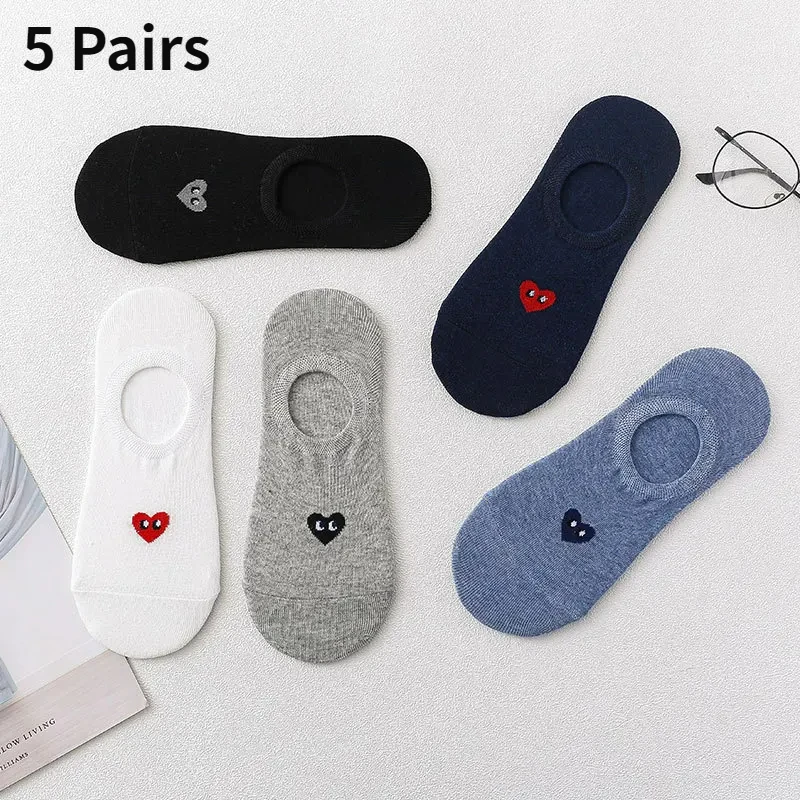 

5 Pairs/5 Colors Fashion Men's Boat Socks Cartoon Bear Summer Autumn Invisible Silicone Cotton Ankle Slippers Socks Retro New
