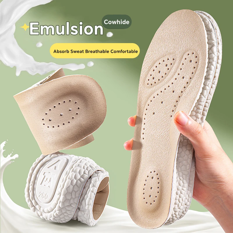 Leder-Latex-Sport-Einlegesohle, Rindsleder-Einlegesohlen für Schuhe, Fußgewölbeunterstützung, Schuhpolster, stoßdämpfende Plantarfasziitis-Vorlagen – Detail 2