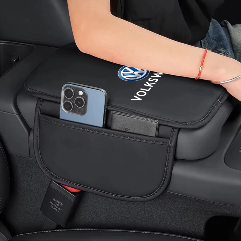 폭스바겐 GTI 폴로 골프 MK6 파사트 B6 티구안 CC 아르테온 제타 ID.3 T-ROC용 자동차 팔걸이 매트 센터 콘솔 가죽 보호 쿠션