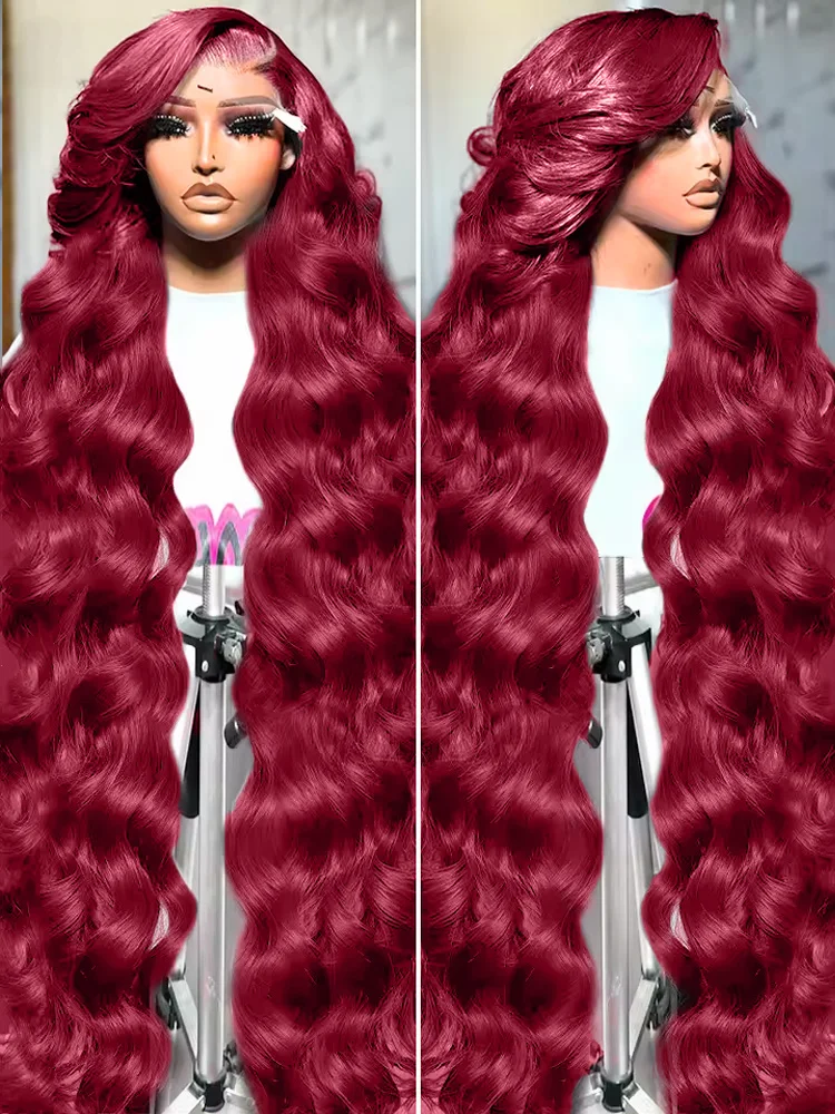 13x6 HD Transparent Body Wave 99J Burgundy Lace Frontal Human Hair Wig 30 40 Inch 13x4 Red Color Lace Front Wig For Women