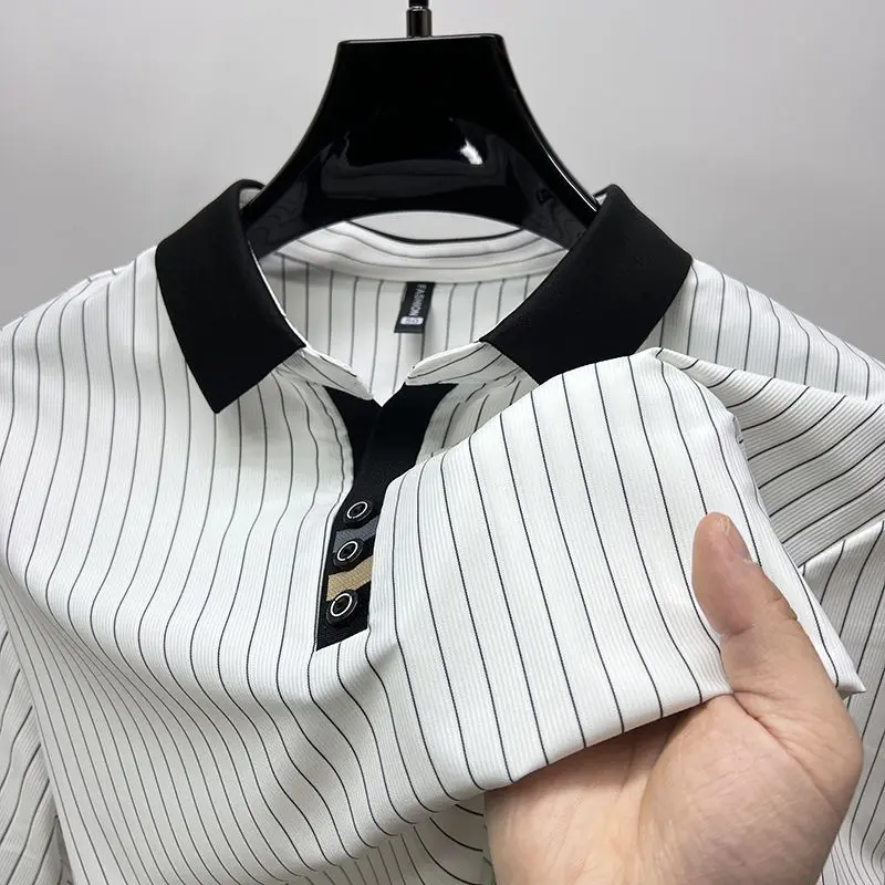 With Collar T Shirt for Men White Striped Man Polo Shirts Skinny Hot Cheap Tops Top Basic Polyester Party Music Loose Xl Casual 12 S0d034b3be96b4a2da4fac6b91a2aa4bfM