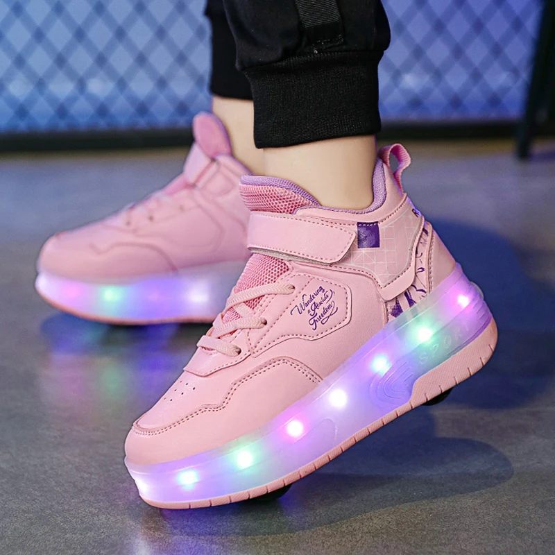 USB Charging Roller Skates Shoes For Kids Boys Girls LED Light Two Wheel Sneakers Children Glowing Shoes Sport Casual Flat Shoes