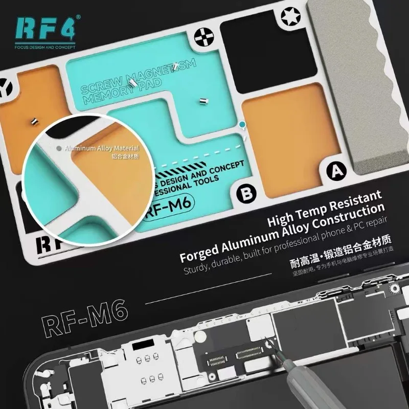 RF4 RF-M6 합금 자석식 나사 보관판 아이폰 태블릿 휴대폰 나사 트레이 플레이트 수리 도구 (롤링 방지 패드 포함)