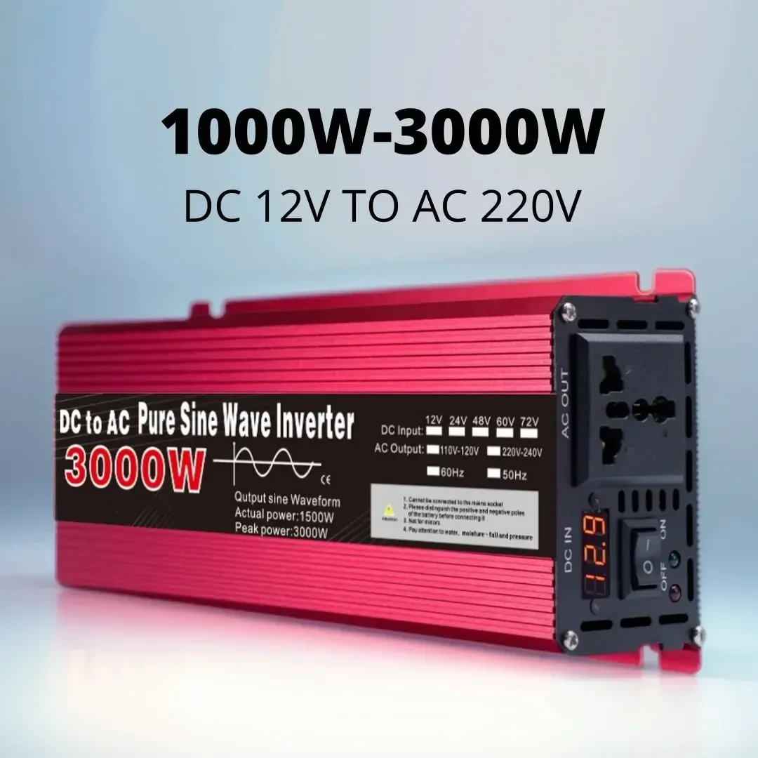 인버터 12v 220v 순수 사인파 1000W 1600W 2200W 3000W DC 12v AC 220V 휴대용 전원 공급 장치 변환기 자동차 태양 광 인버터