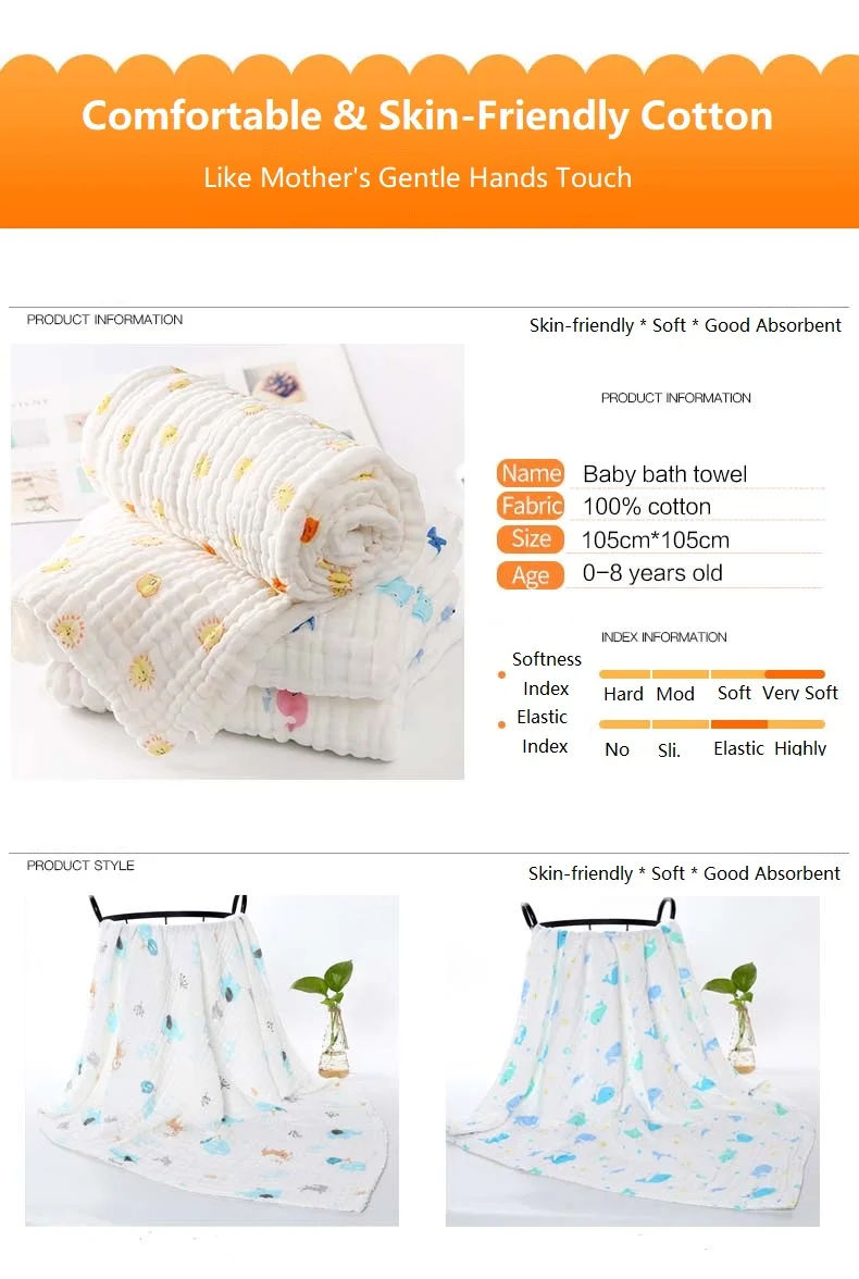 2PCS Baby Bath Towel Newborn Bathrobe Cotton Gauze 6 Layers Washcloth Blankets Child Robe Kids Facecloth Muslin bathroom towels