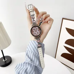 Elegant 18mm Leather Watch Band with Bling Metal Slim Bracelet Strap - 18mm (Beige)