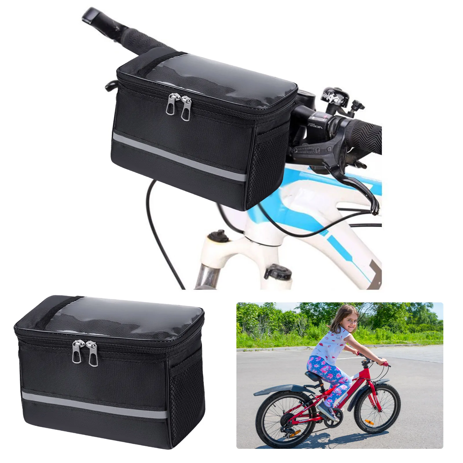 

Bicycle Basket Handlebar Bag Insulated Front Frame Bag Reflective Cycling Pannier For Mtb Road Electric Scooter Children's Bike