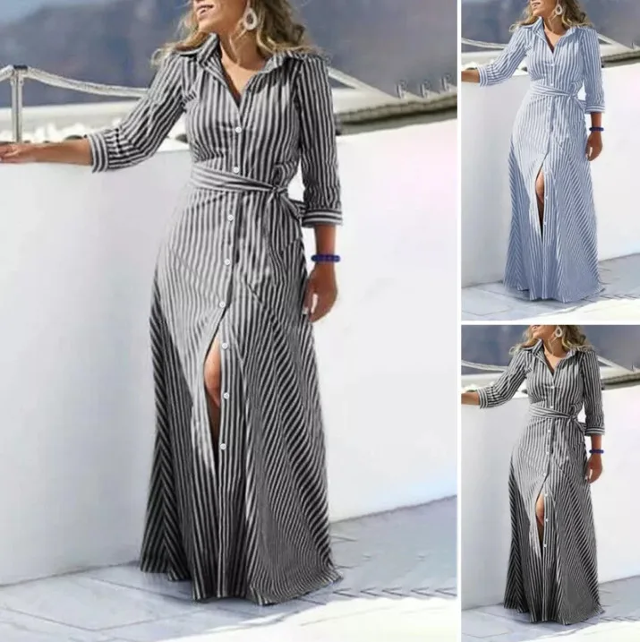 chinese dress ladies Fashion Fitted Long Shirt Dresses Women Casual Clothes Q1201– FantasyLinen main image 1