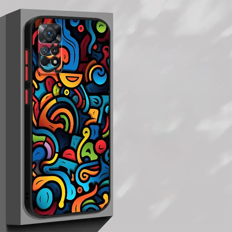 Shockproof Matte Phone Case with Colorful Lines and Graffiti Design