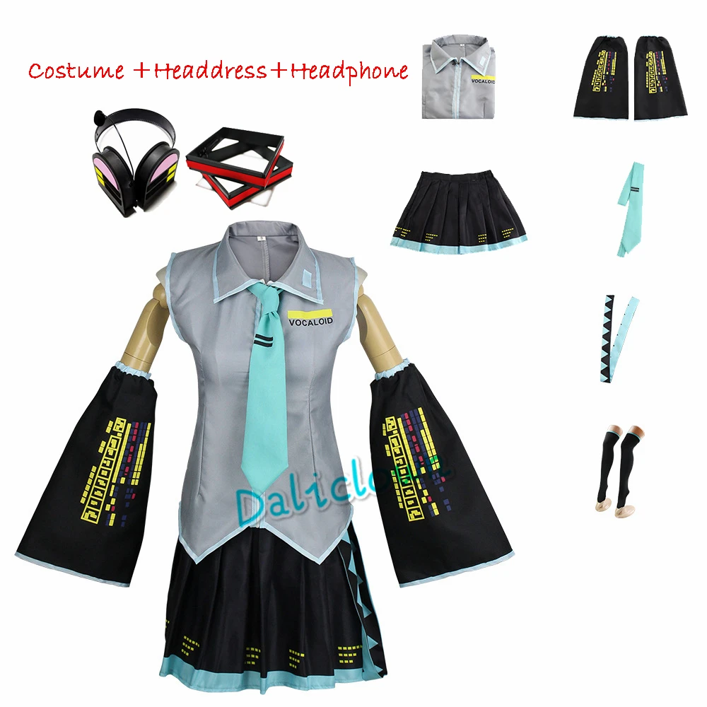 Miku Cosplay Full Set Patent Leather Midi Dress Suit Anime