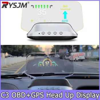 Display Head-Up C3 per Navigazione HUD con Tachimetro, Modalità Dual OBD2+GPS, Visualizzazione Digitale MPH KMH, Temperatura Acqua e Olio, RPM, Voltaggio