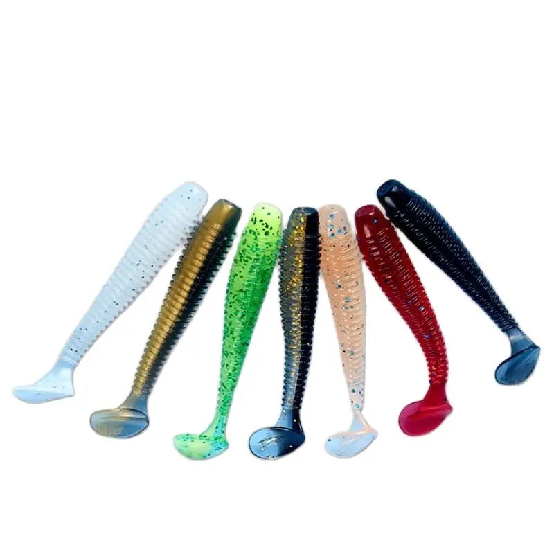 

Threaded T Tailed Soft Worm Lead Hook Sea Freshwater Luya Lures Bass Mandarin Warped Mouth Fake Bait Fishing Gear Accessories