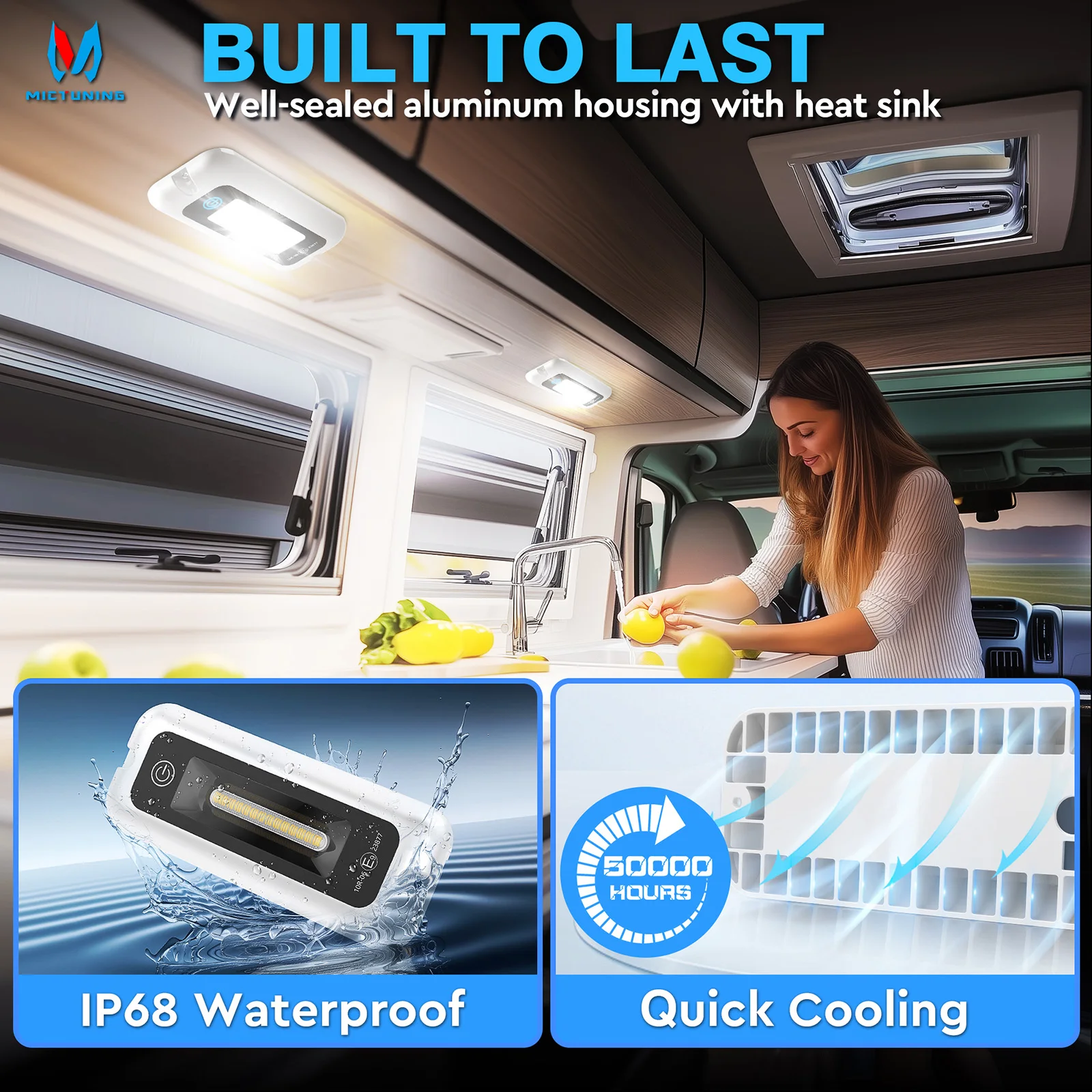 MICTUNING 4 Inch Interior Touch Porch Light Waterproof LED Utility RV Awning White 6000K Outdoor Lights For SUV Camper Trailer