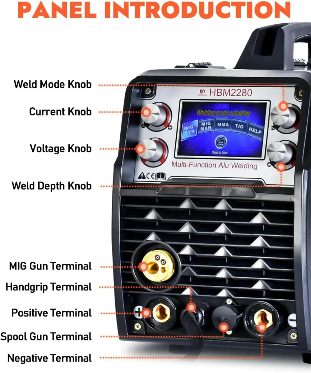 250A Aluminum MIG Welder 6 in 1 Large LCD Display Multiprocess Welding Machine 110V/220V MIG/Gasless Flux Core Welder