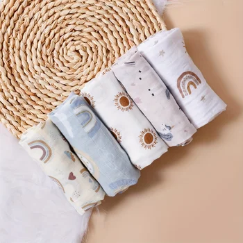 Happyflute 60x60CM Asciugamani quadrati in mussola di cotone di bambù Set da 5 pezzi Salviette in garza morbida per il viso del bambino e il bagno Bavaglini per neonati