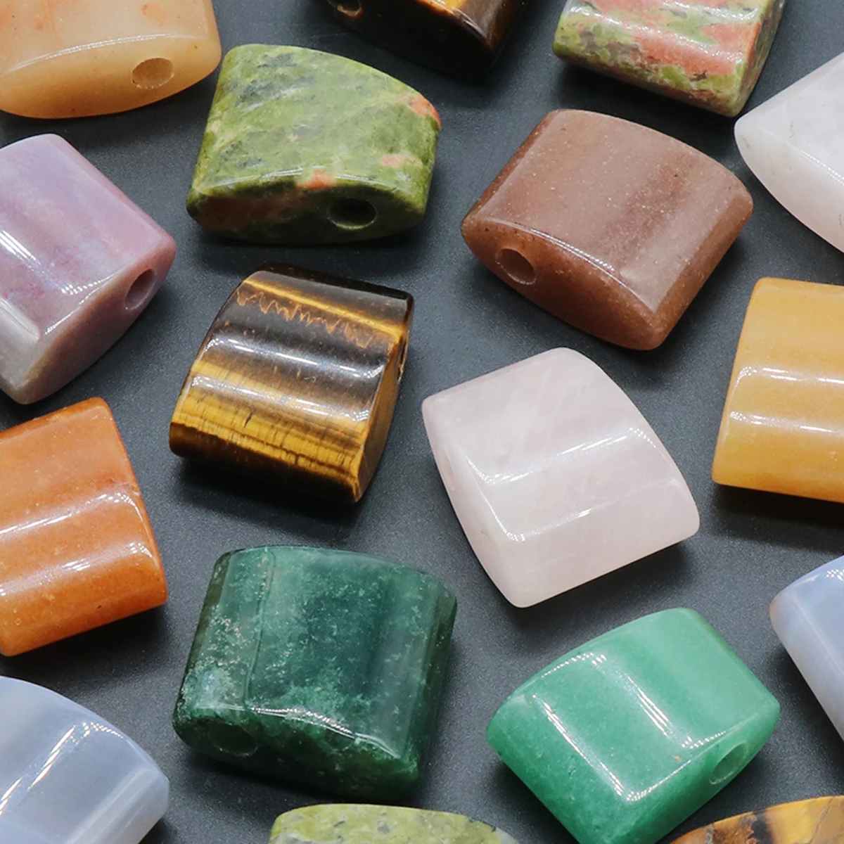 5 PCS Wholesale Natural Stone Pendant Necklace Simple Square Shape Crystal Agate Necklace Charm Jewelry Accessories