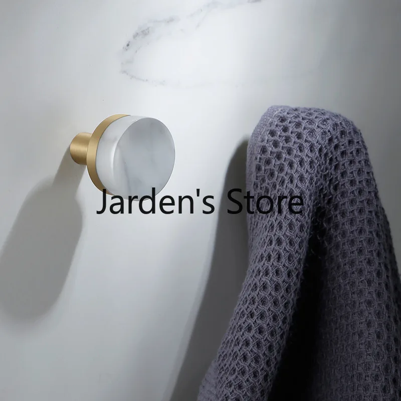 Brass coat hook up natural marble hook Wardrobe decoration hanger Nordic entrance door round coat hook 6