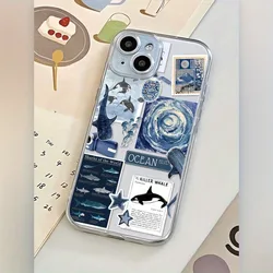 Ocean Shark Turtle Water Pattern Transparent TPU Phone Case - Trendy Gift for Birthdays and Holidays (Clear)