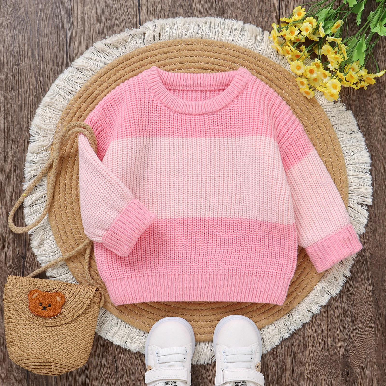 Newborn Baby Knit Sweaters Winter Girls Boys Clothes Long Sleeve Striped Pullover Tops Infant Jumpers Tops