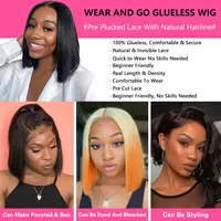 Wear And Go perruques sans colle cheveux humains Bob droite pré-coupée dentelle avant perruques cheveux humains amélioré sans colle avant perruques pour les femmes 5