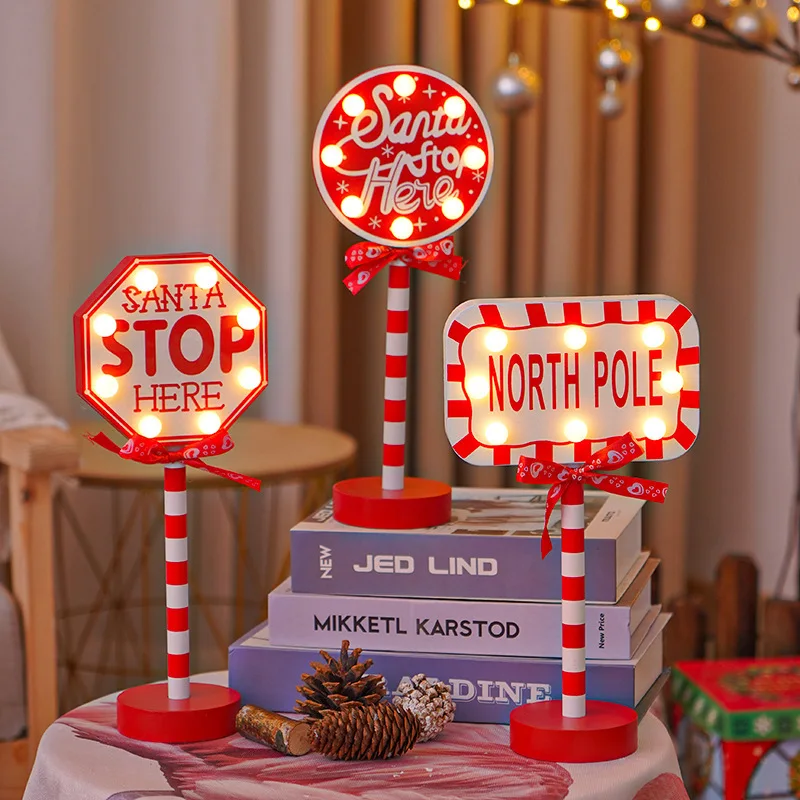 LED Christmas Decoration Santa Lights Board Street Sign Decorative Light Wood Christmas Day Multipurpose Energy Saving