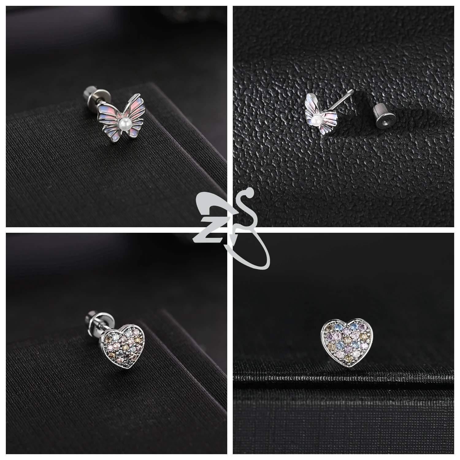 ZS 1-2pcs/Lot 20G Stainless Steel Stud Earrings For Children Cute Animals Earring CZ Crystal Cartilage Helix Piercings Jewelry