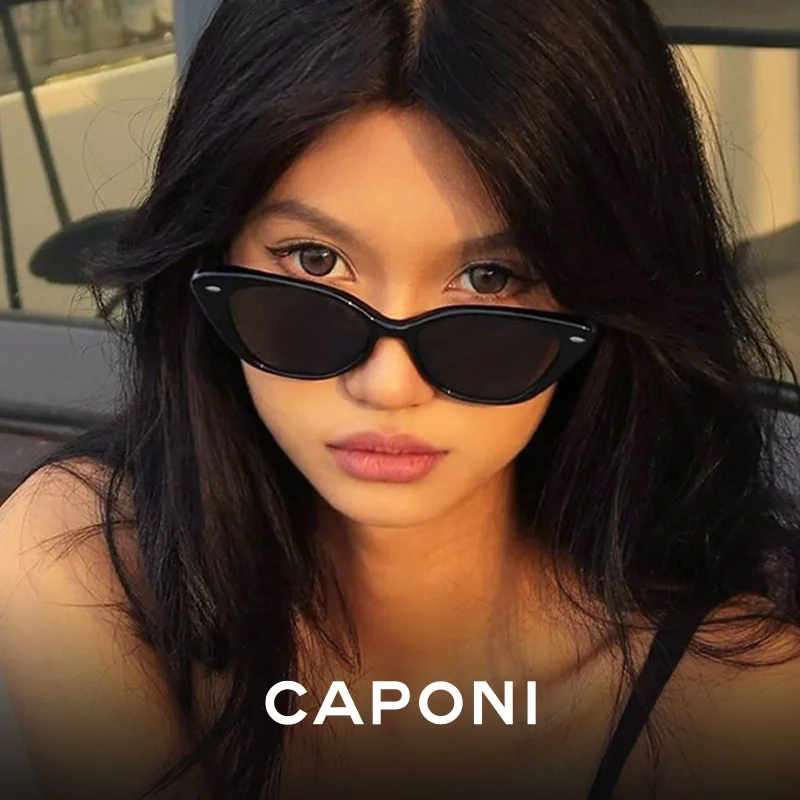CAPONI 브랜드 디자인 캣아이 선글라스, 여성용 패션 트렌디 편광 선글라스, TR-90 오리지널 라이트 무게추 아이웨어 CP2142