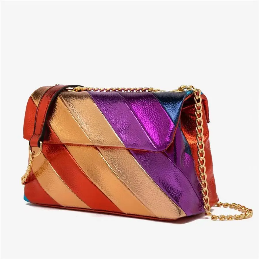 Spring 2024 Luxury New Kurt Geiger Gold Chain Rainbow Women's Shoulder Bag Fashion Crossbody Bag Stitching Clutch Wallet